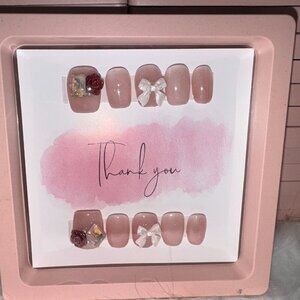 Pink and Blingy Press-On or Glue-On Nails Size M